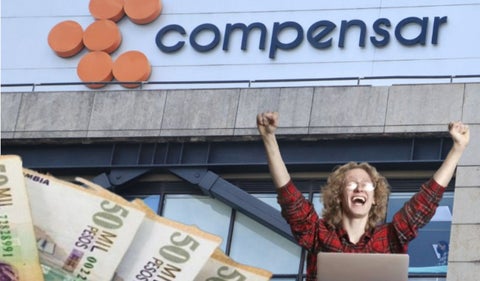Compensar, billetes y una persona celebrando