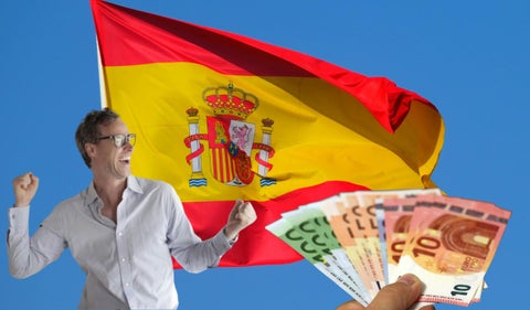 Bandera de España, hombre celebrado y euros