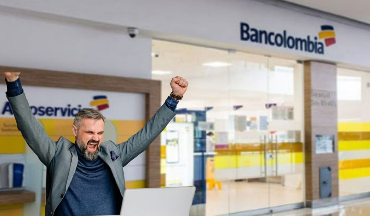 Bancolombia y un hombre celebrando