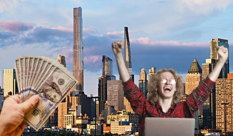 Nueva York, dólares y una persona con computador