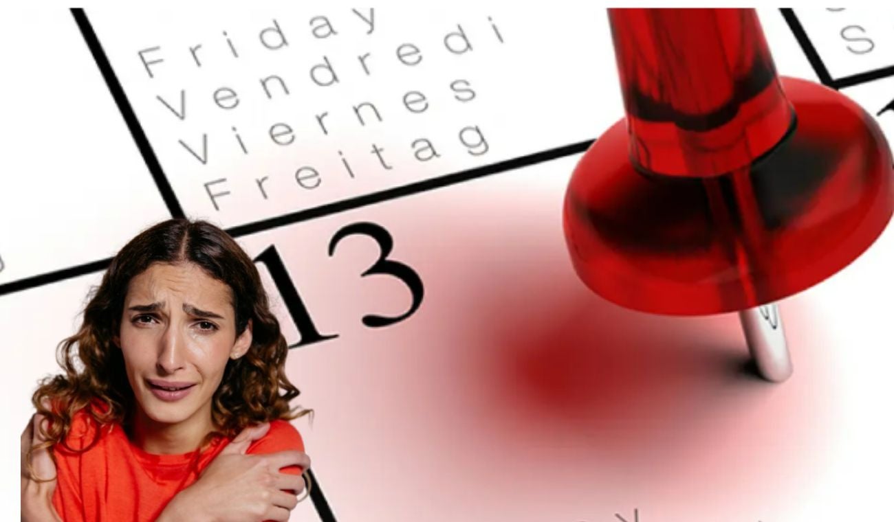 Calendario y una mujer asustada
