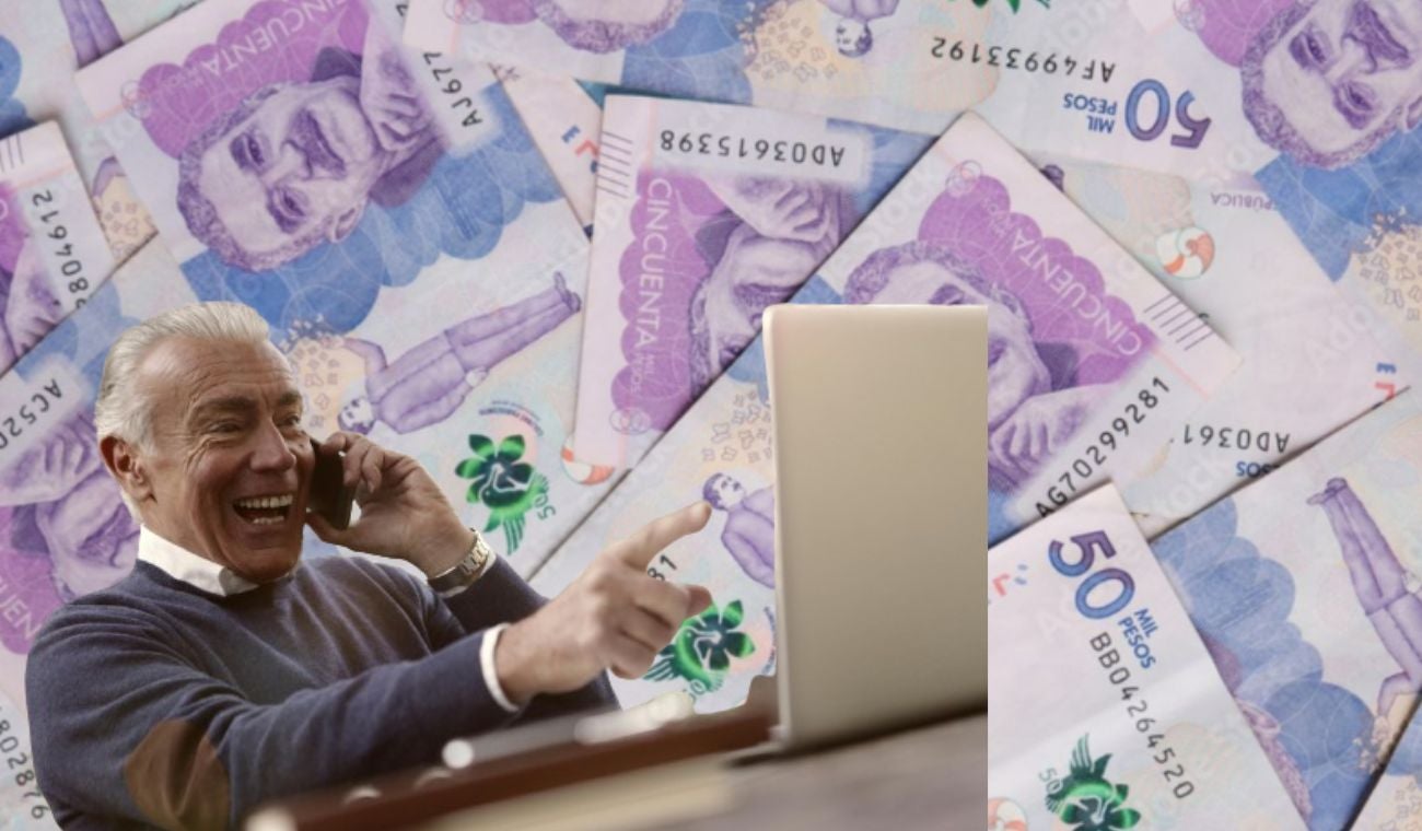Billetes de fondo y un hombre celebrando