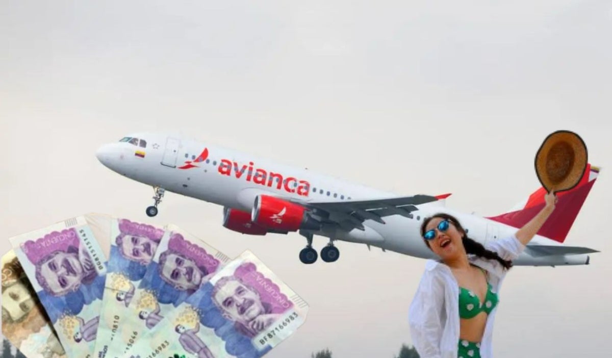 Avión de Avianca, billetes y una mujer con un sombrero