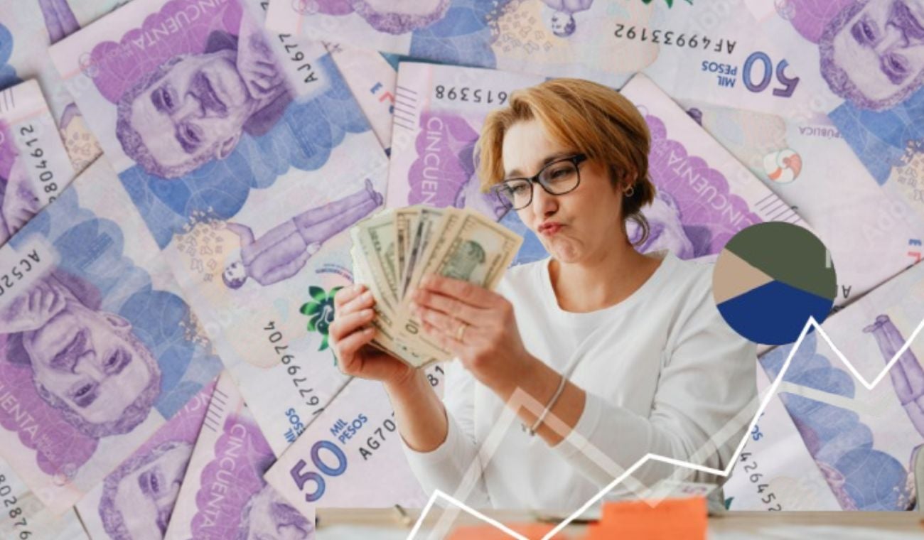 Billetes y una mujer contando dólares 