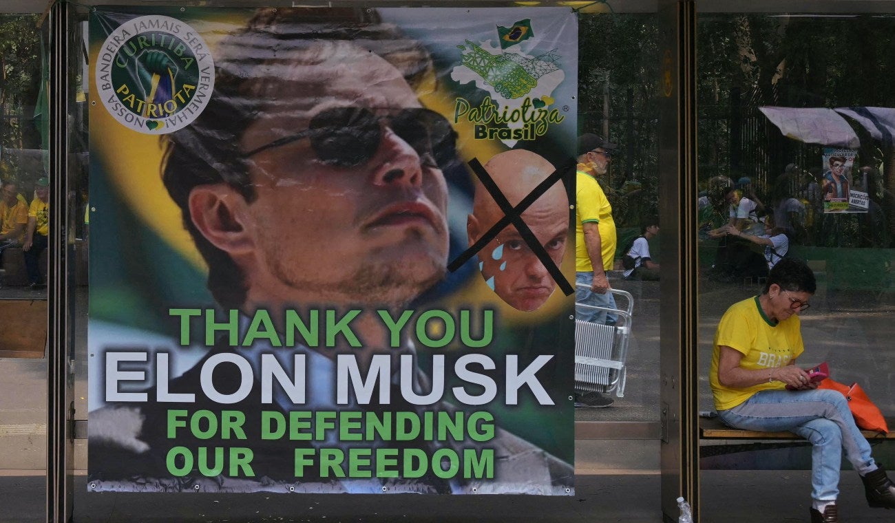 Manifestaciones en Sao Paulo, Brasil, a favor de Elon Musk, dueño de X