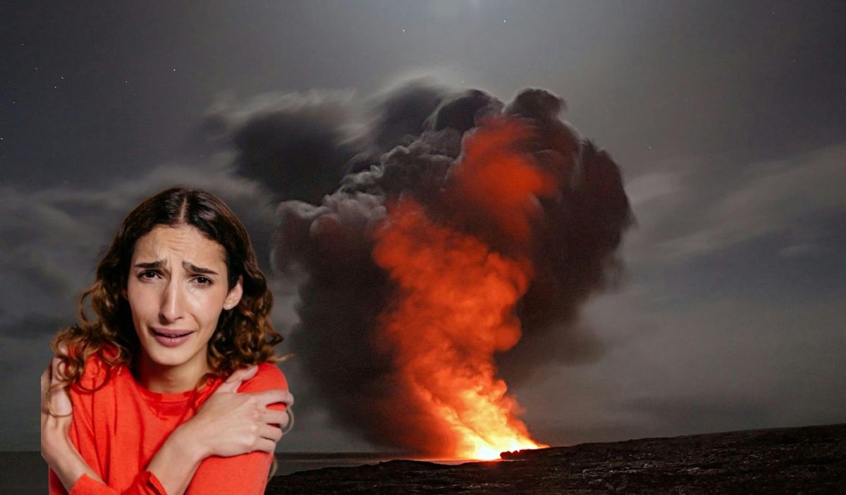 Explosión y mujer asustada