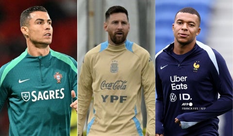 Cristiano Ronaldo, Lionel Messi y Kylian Mbappé