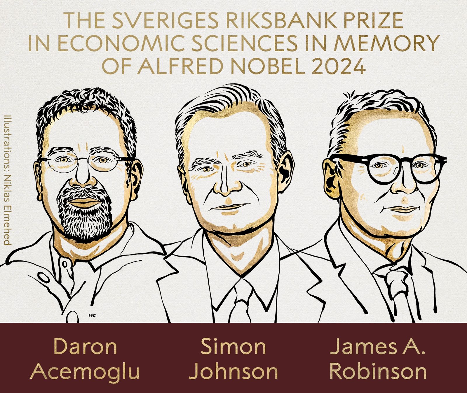 Daron Acemoglu, Simon Johnson, y James A. Robinson son los ganadores del premio Nobel de Economía 2024.