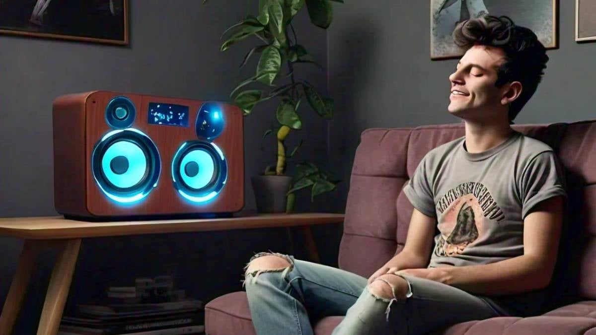 Fan del rock y pop escuchando música