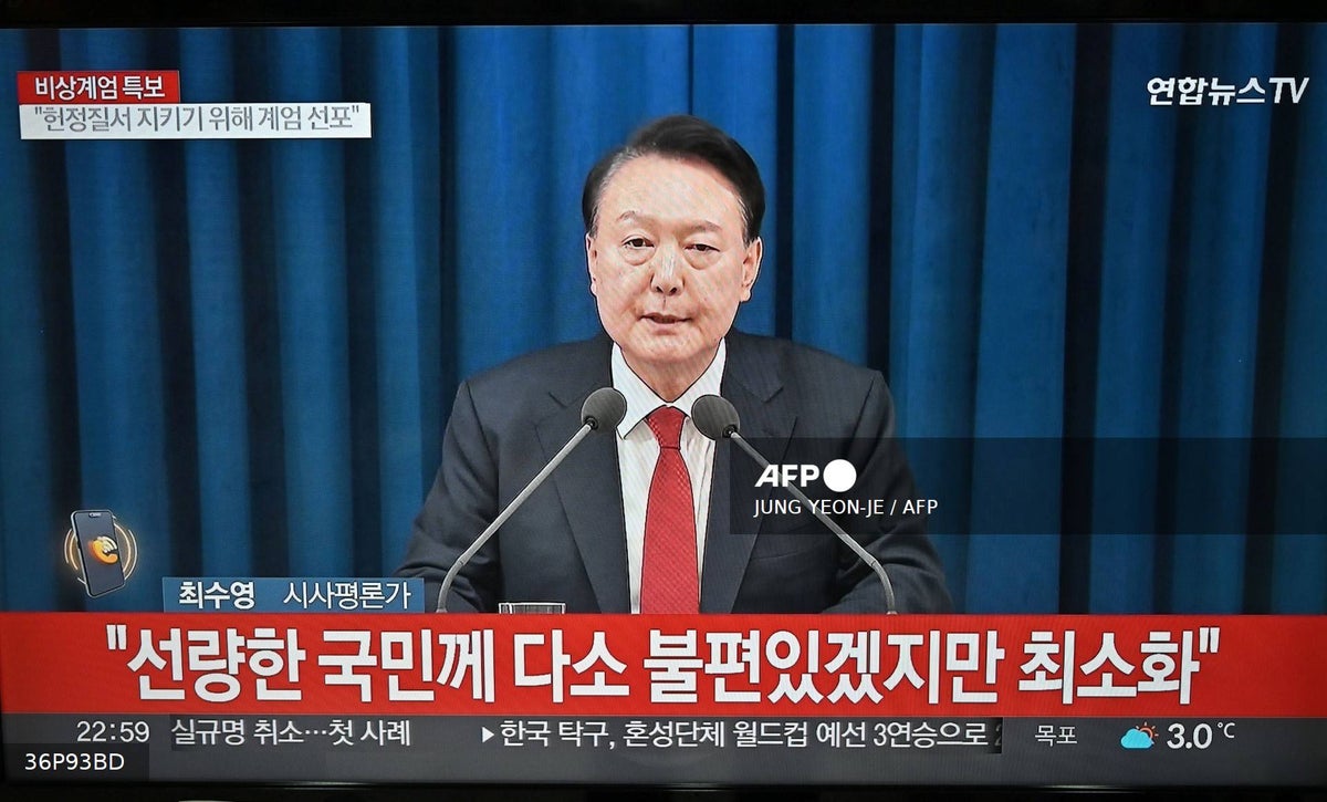 Presidente de Corea del Sur, Yoon Suk Yeol, declarando Ley Marcial