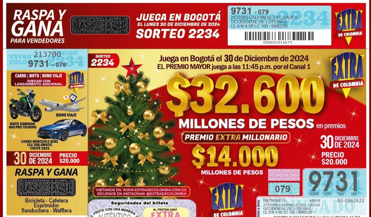Sorteo Extraordinario de Colombia, 30 de diciembre de 2024