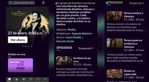 Plataforma de la aplicación del Canal RCN