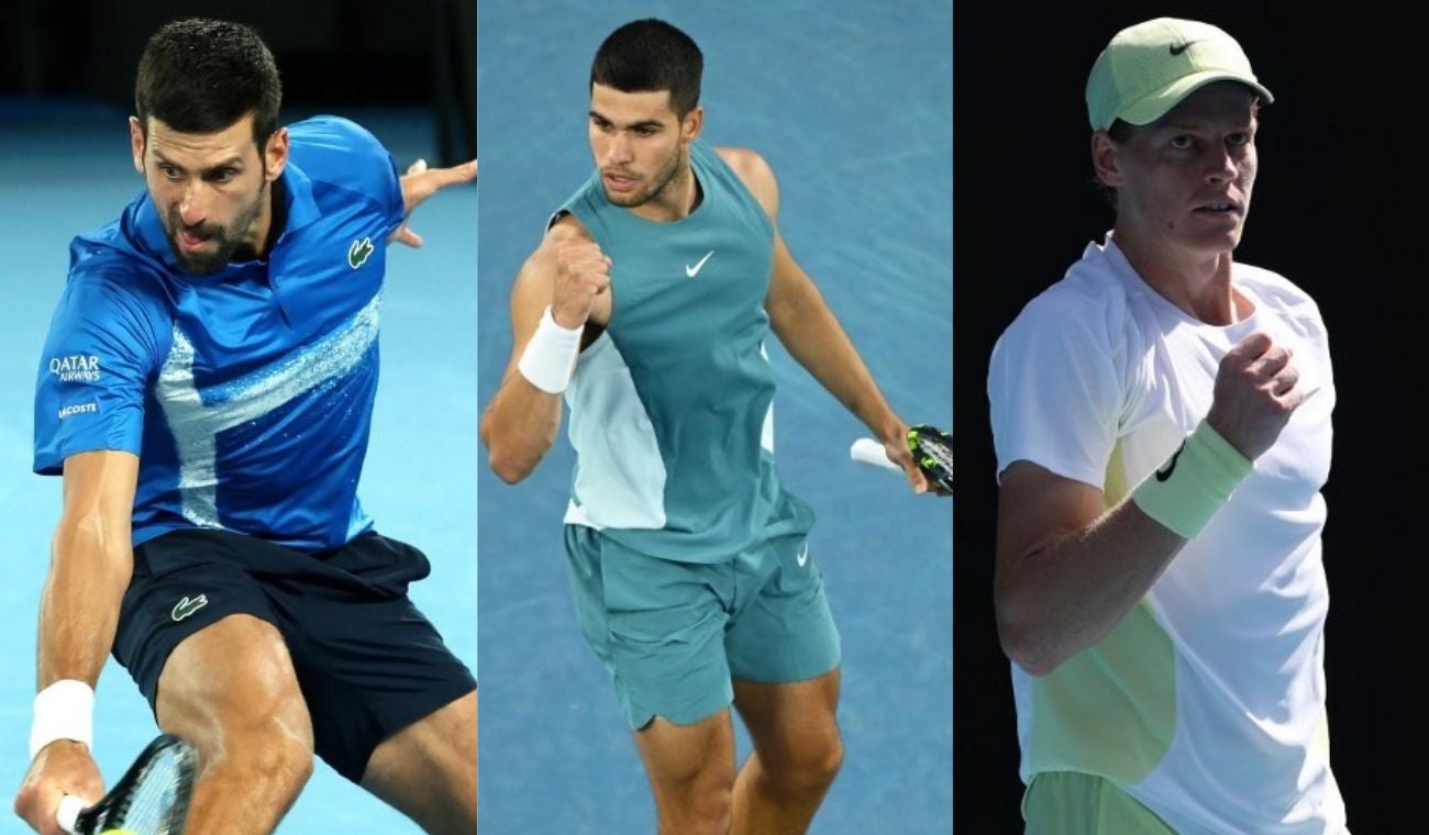 Novak Djokovic, Carlos Alcaraz y Jannik Sinner