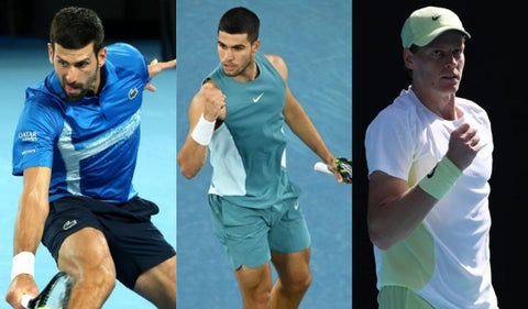 Novak Djokovic, Carlos Alcaraz y Jannik Sinner