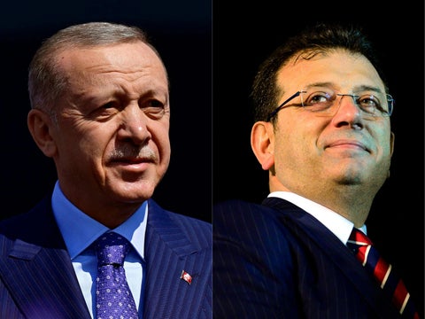 Presidente turco Recep Tayyip Erdogan y alcalde de Estambul, Ekrem Imamoglu