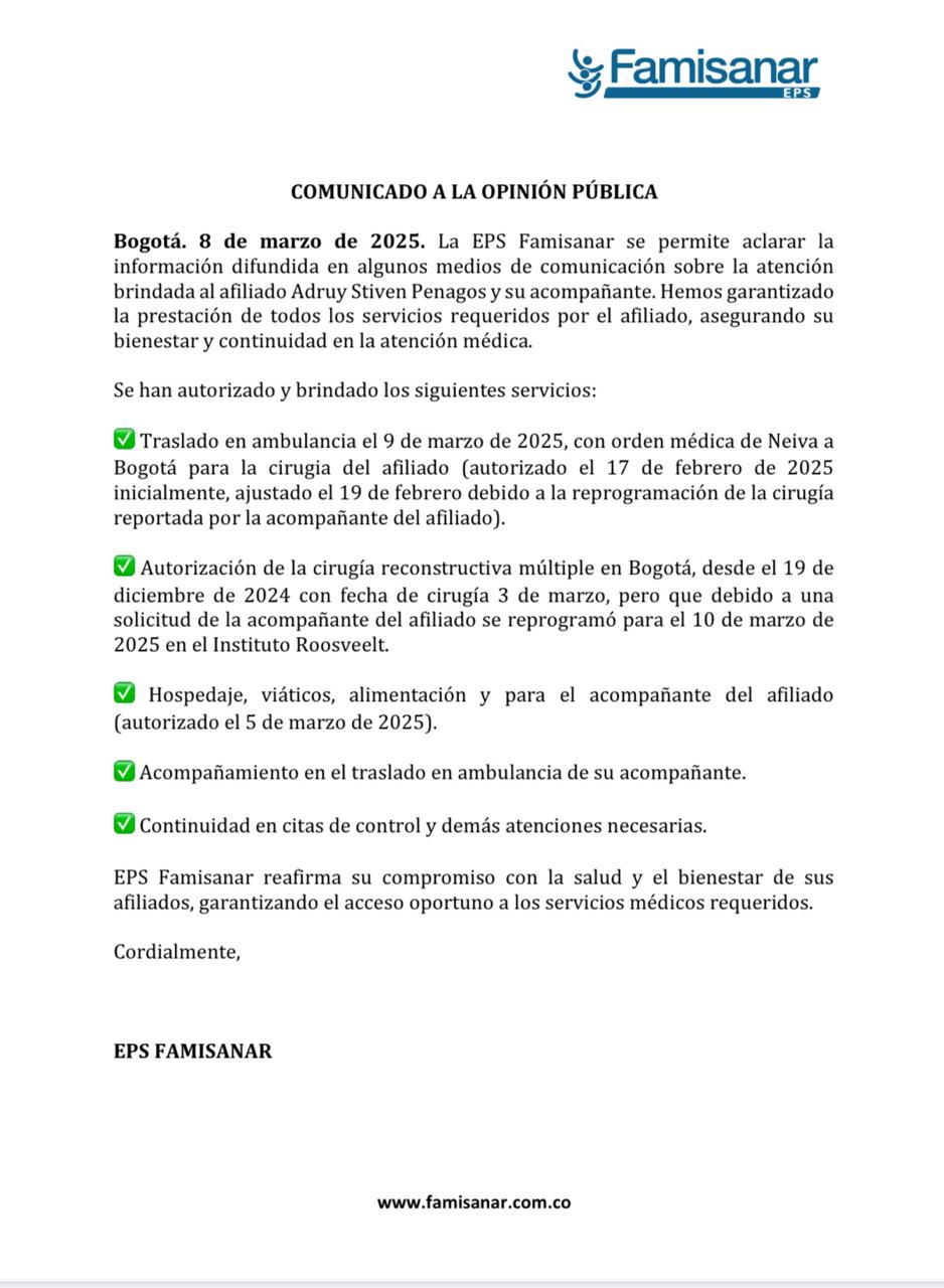 Mujer se encerró en Famisanar en Neiva al no tener respuesta