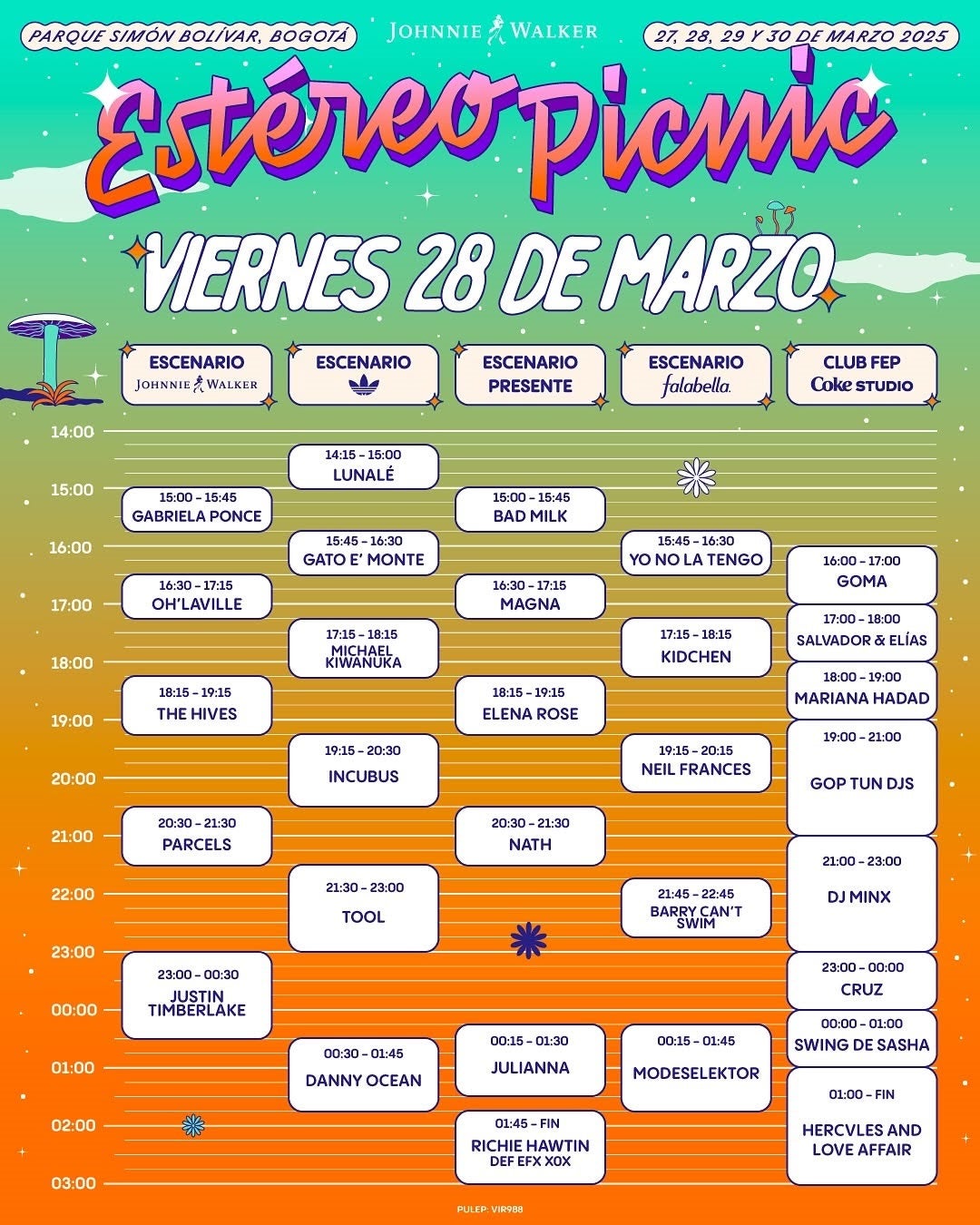 Festival Estéreo Picnic, marzo 28: programación y horarios