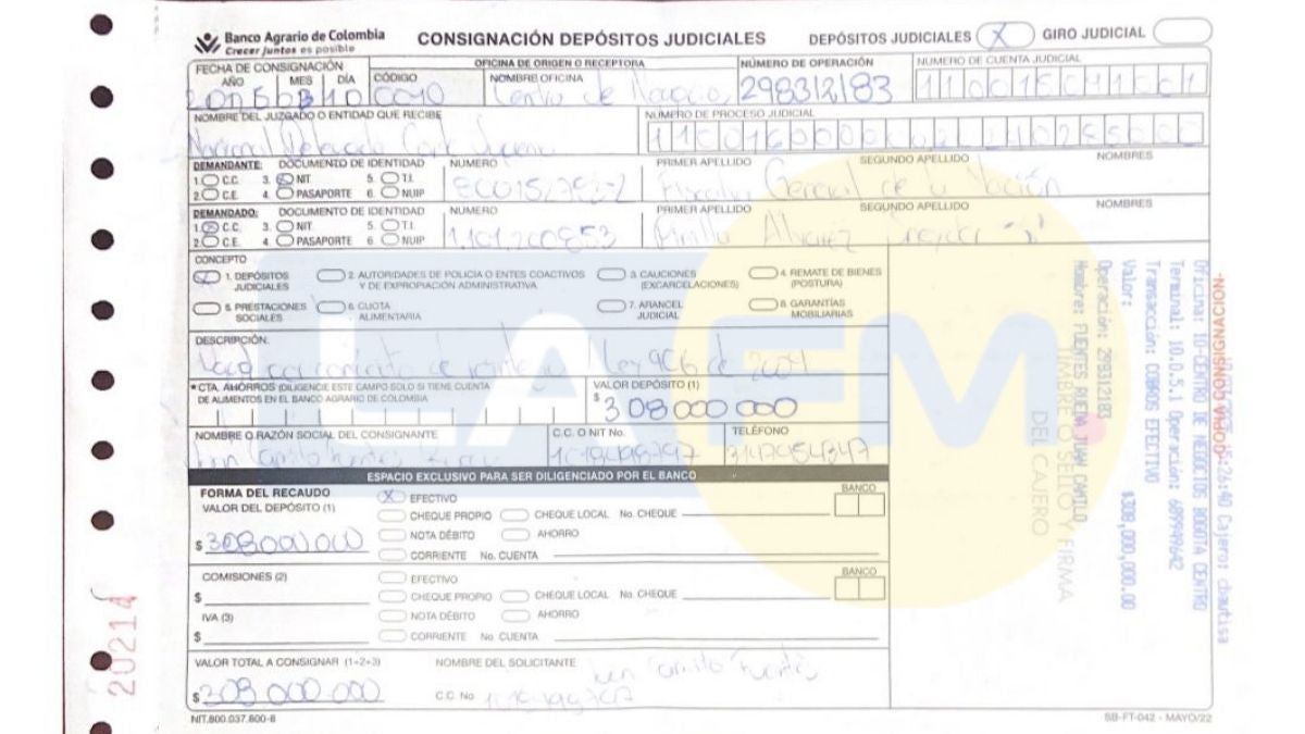 Segunda Consignación Reintegro de Sneyder Pinilla