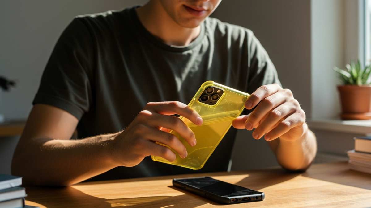 Funda amarillenta de celular