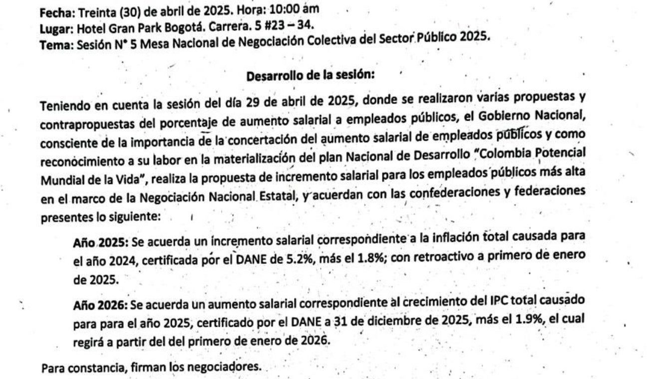 Acta del aumento del salario público 2025-2026