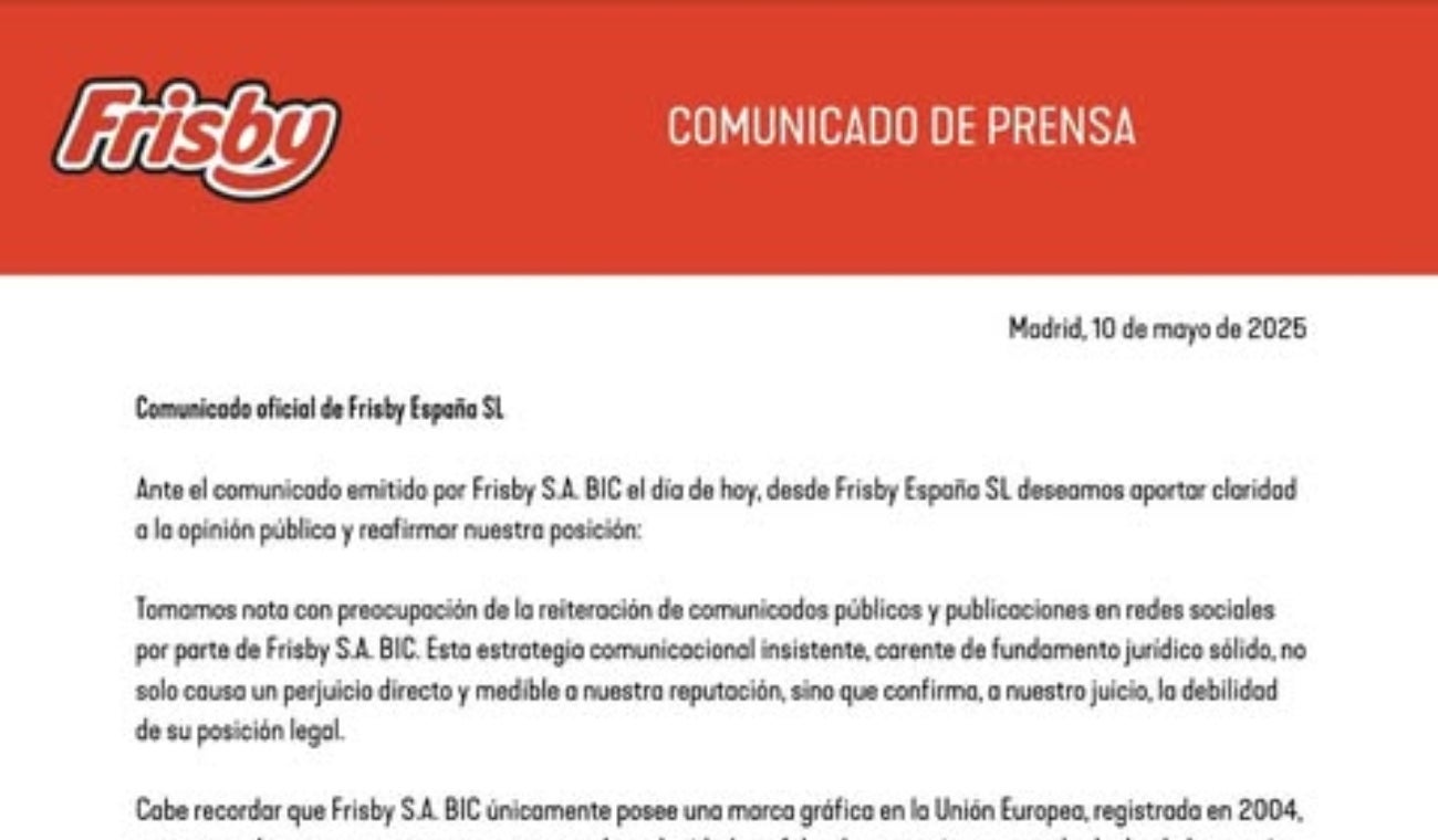 Frisby España demandará a Frisby Colombia por difamación