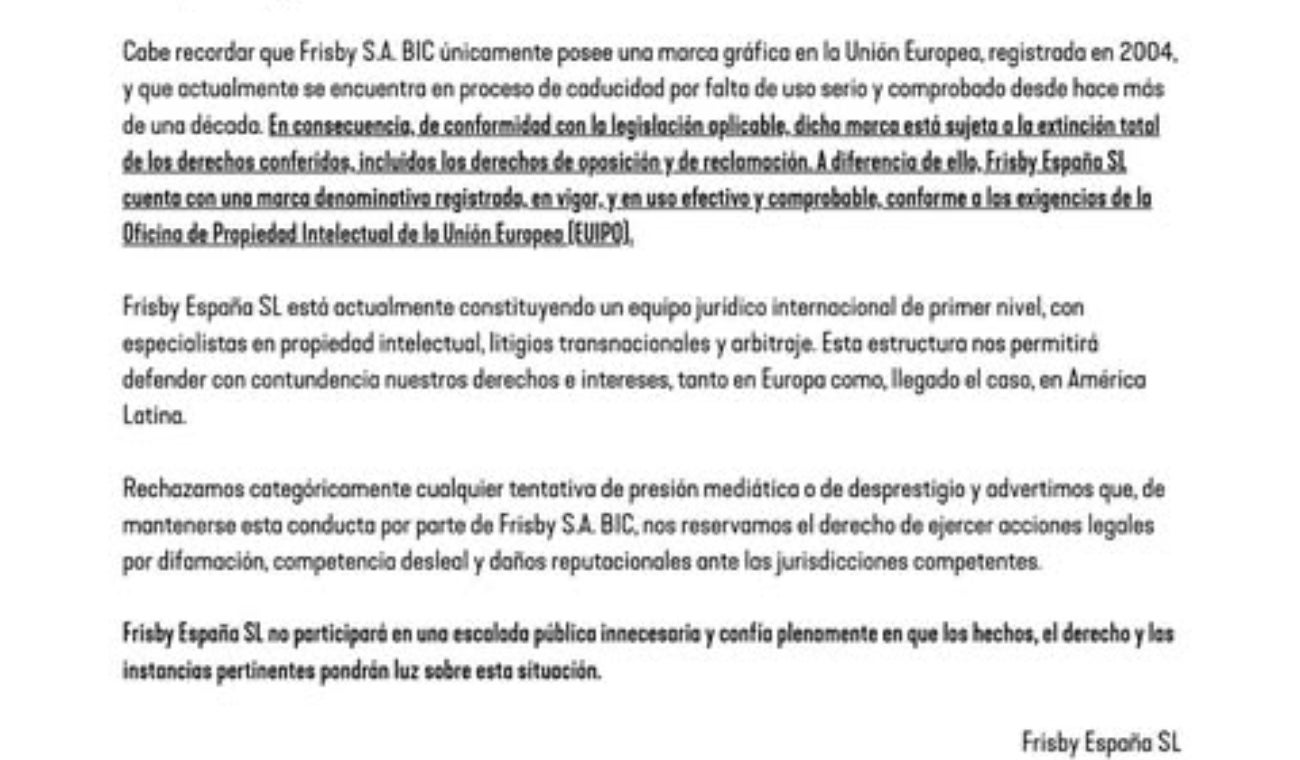 Comunicado de Frisby España