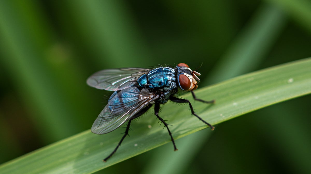 Mosca azul plateada