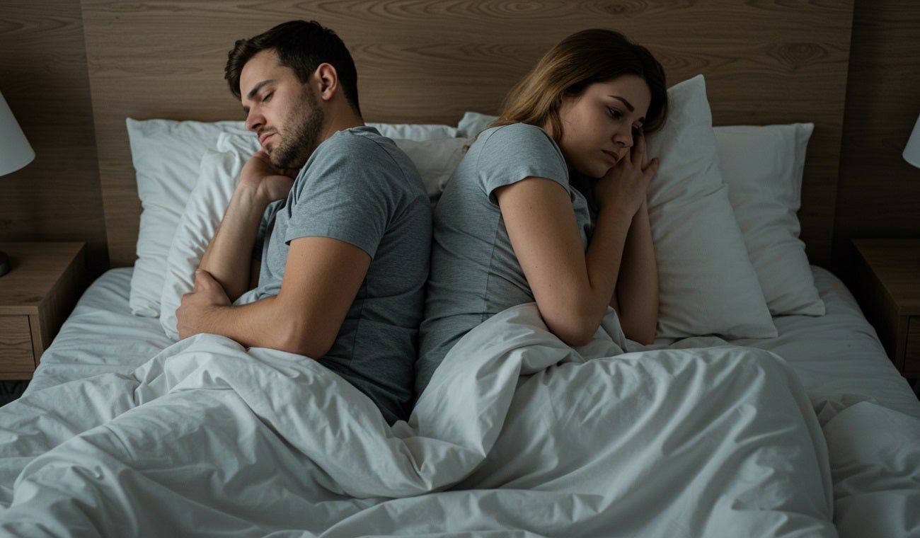 Pareja intentando dormir después de una pelea