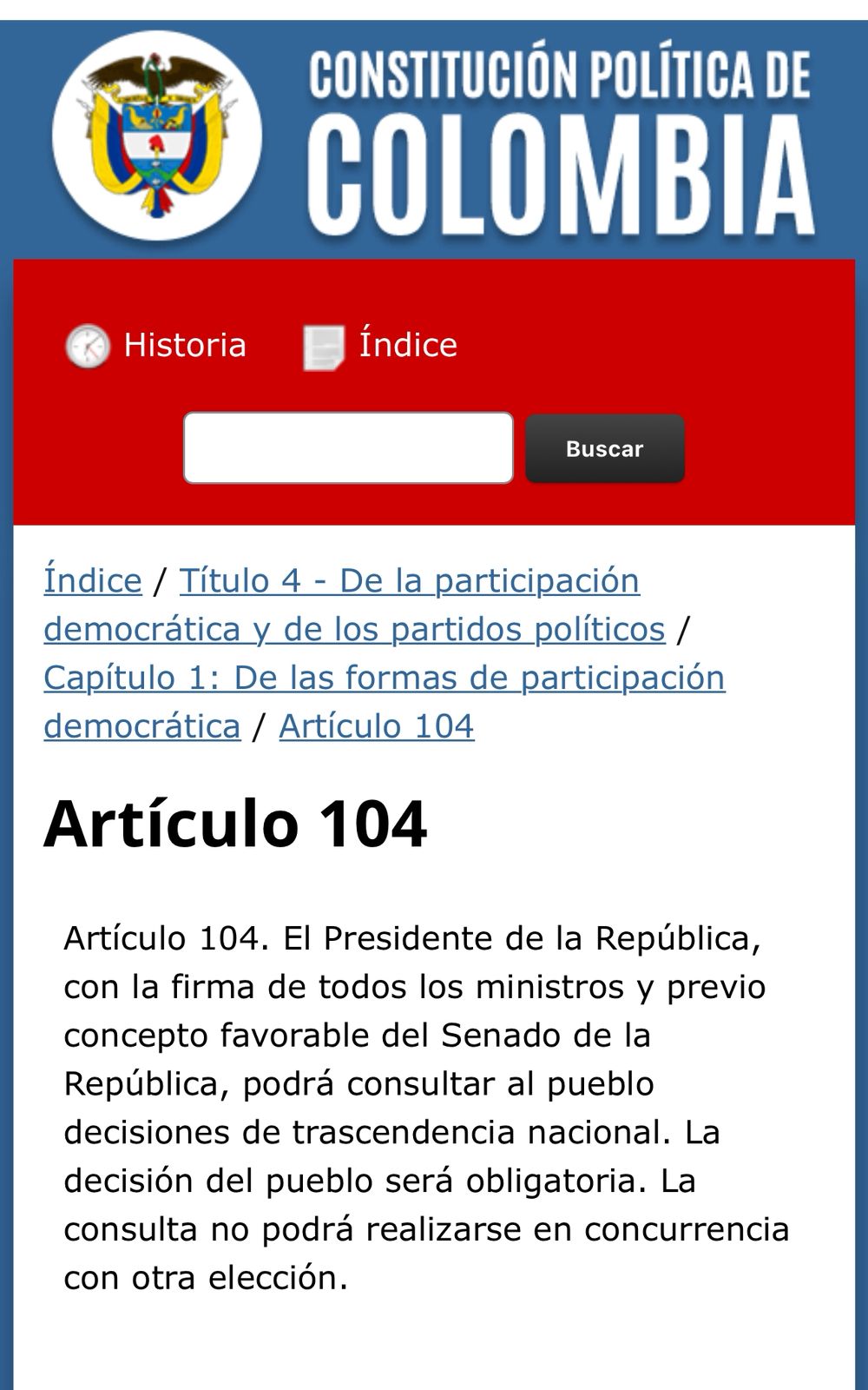 Artículo 104 Constitución Política