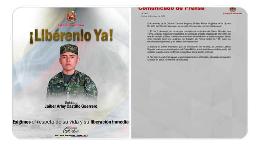 Ejercito confirma que secuestro de un soldado en Arauca