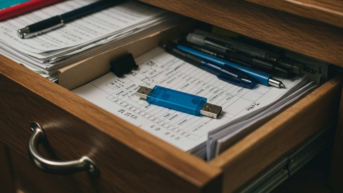 Memoria USB en un cajón