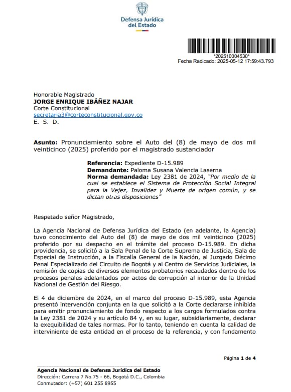 Estado responde a Corte Constitucional sobre caso UNGRD