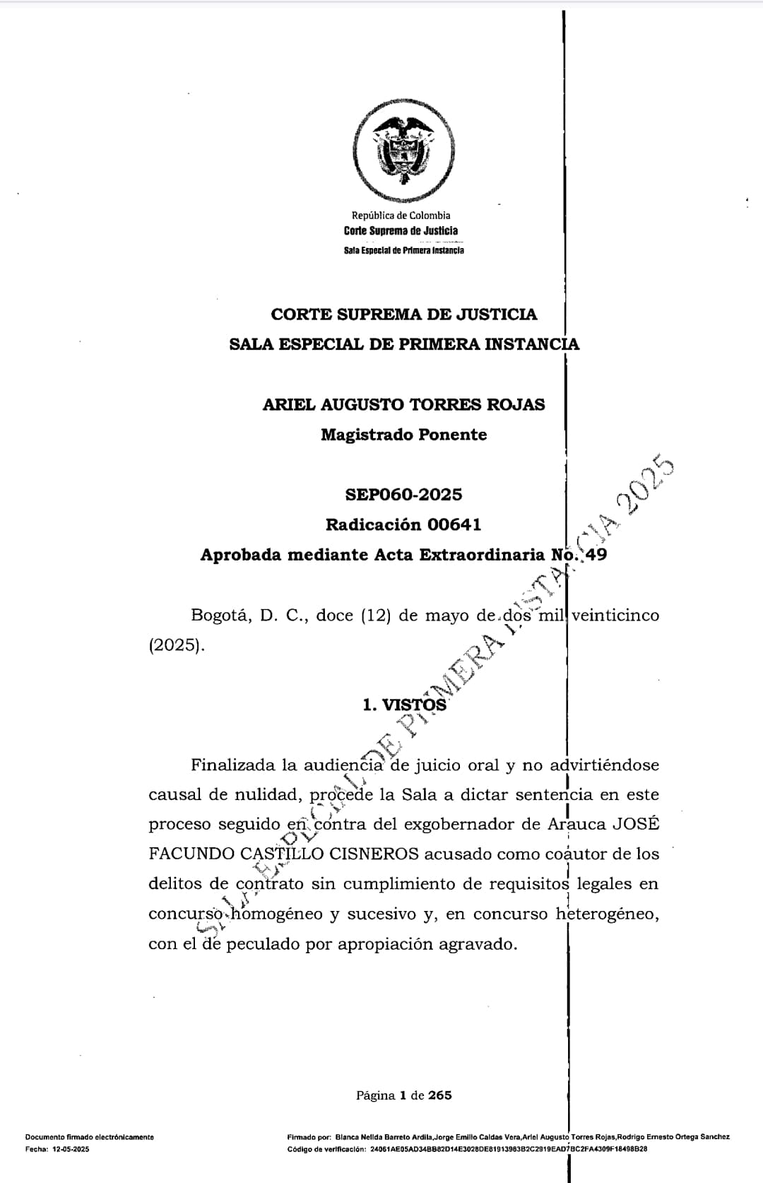 Exgobernador de Arauca condenado a 12 años de cárcel