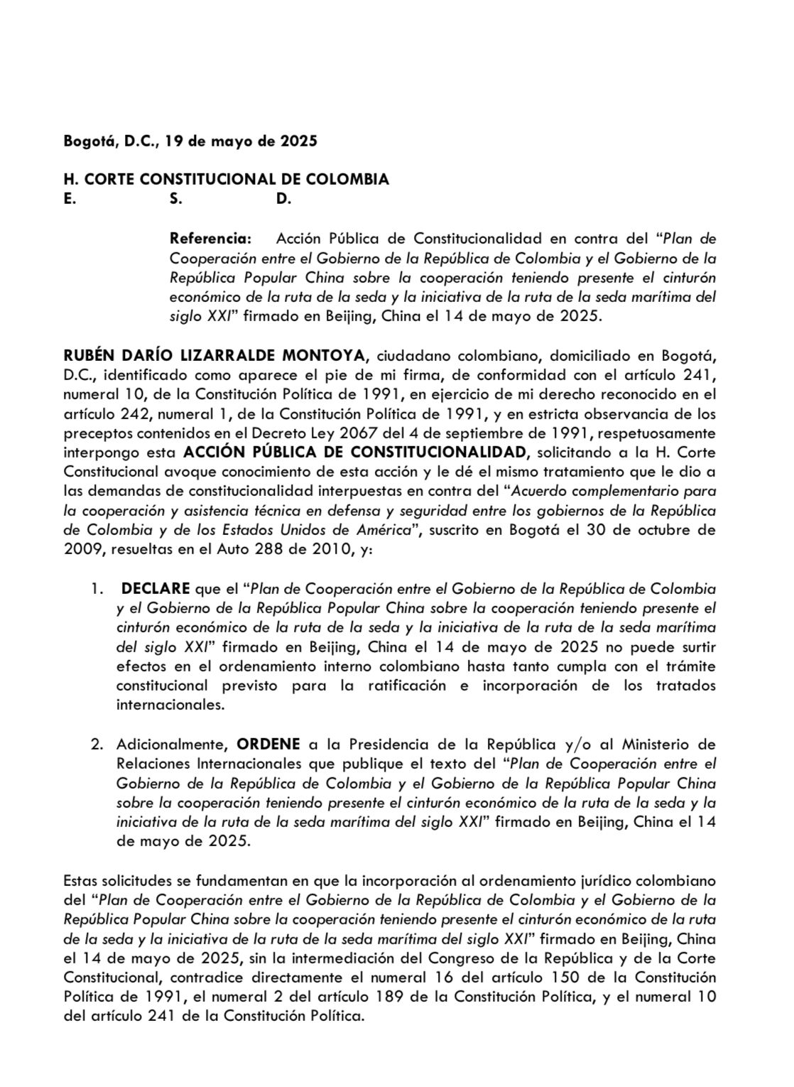 Exministro demanda ingreso de Colombia a la Ruta de la Seda