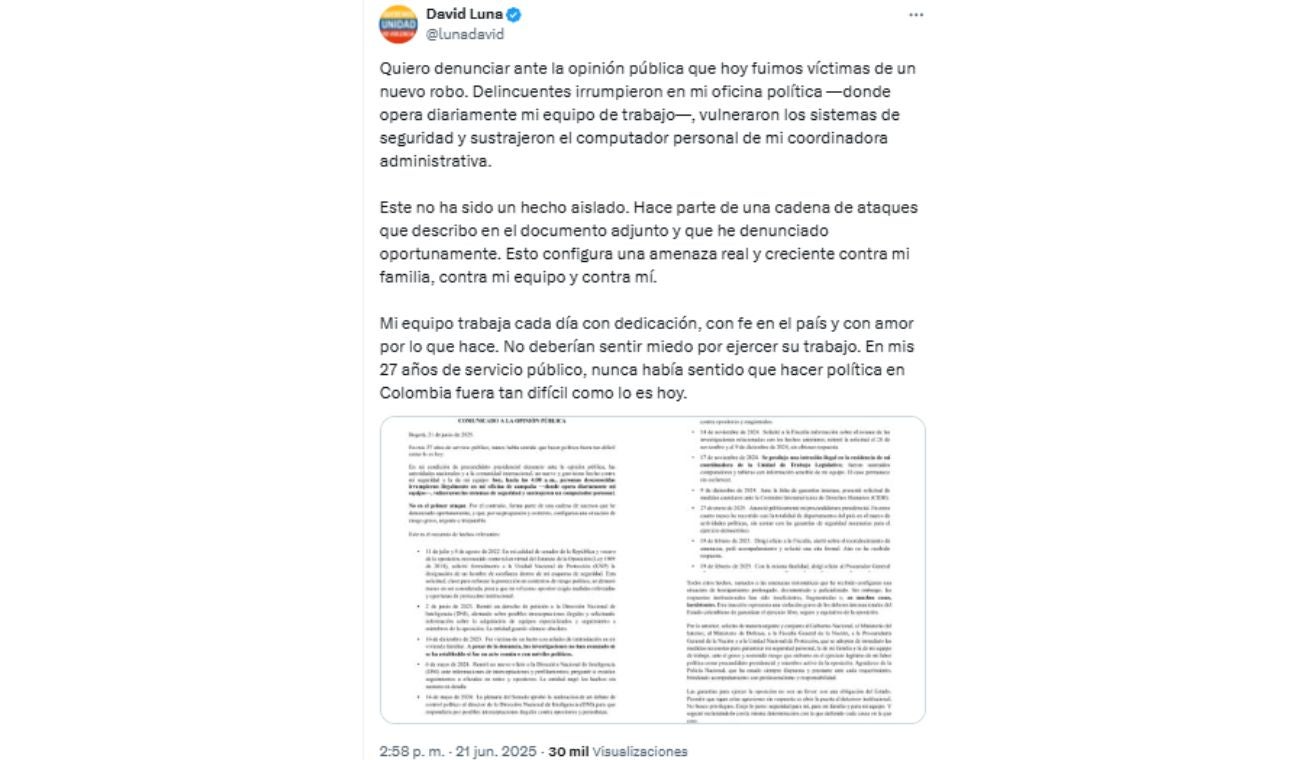 David Luna denuncia un nuevo robo: no es un hecho aislado
