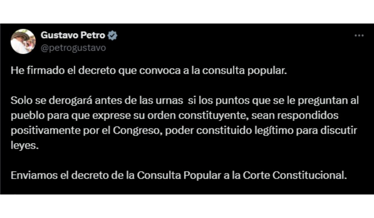 Petro firmó el decreto que convoca a la consulta popular