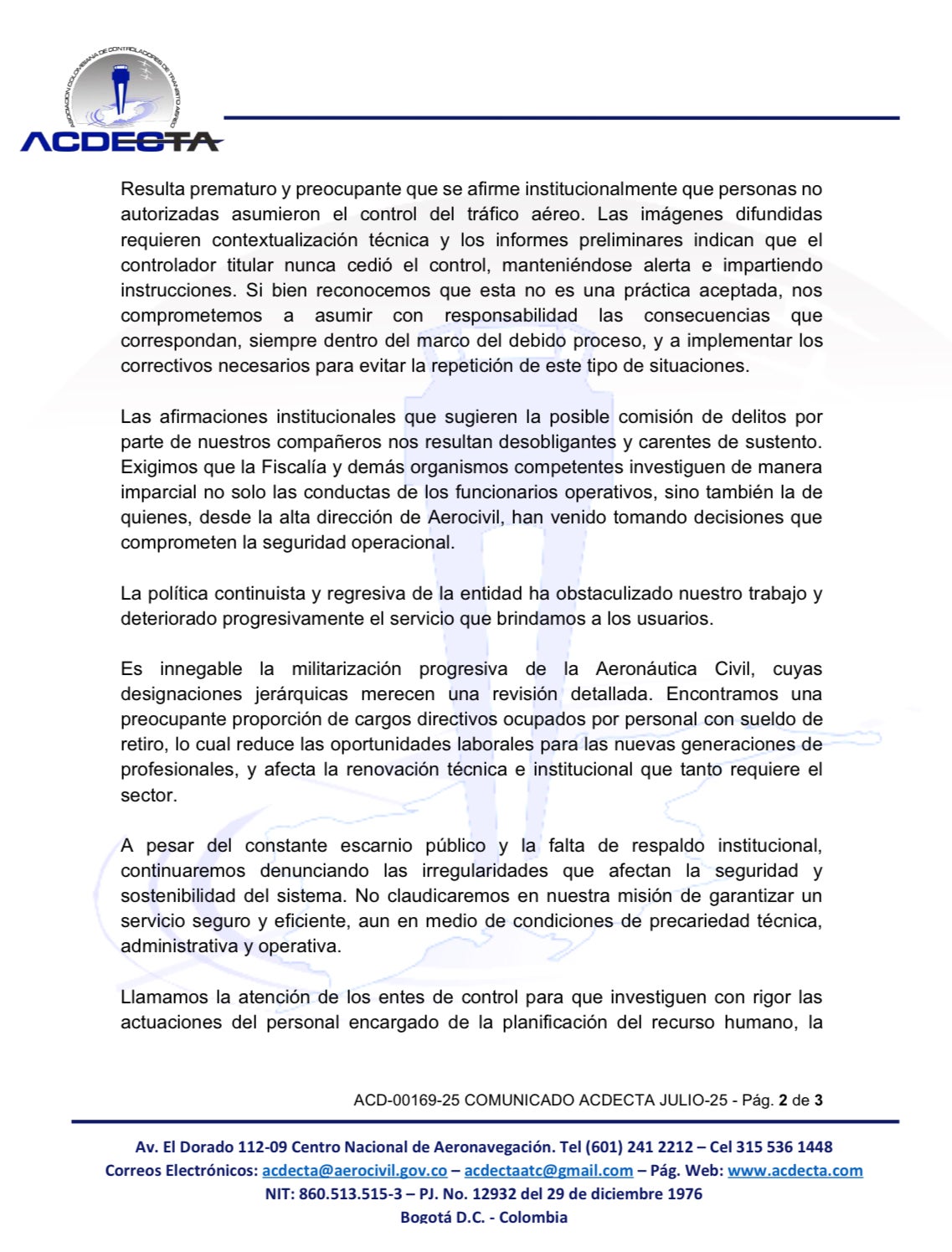 Controladores aereos, Incidente, El Dorado