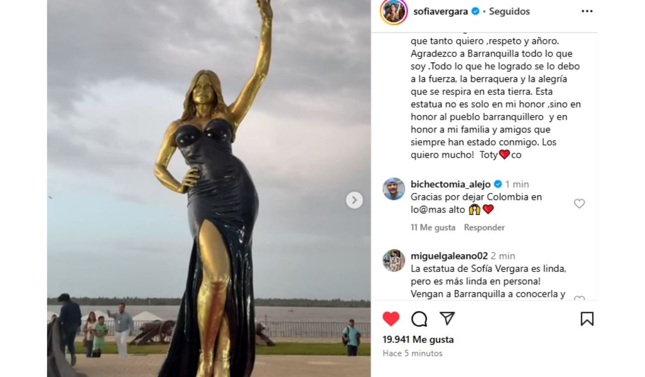 Sofía Vergara destacó que la escultura representa no solo su historia, sino la de los barranquilleros en general.
