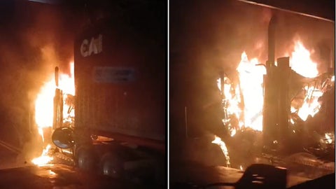 Tractomula incinerada | vía al mar del Valle del Cauca