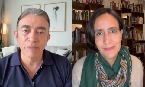Collage de imágenes del exdirector del DPS Gustavo Bolívar y la exministra de Ambiente Susana Muhamad