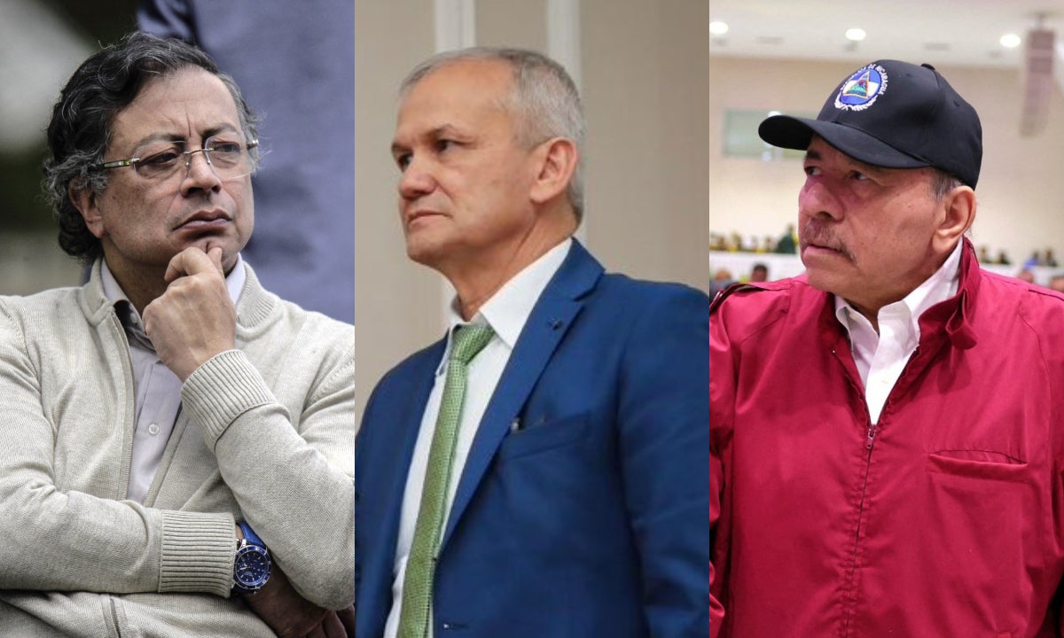 Combo de imágenes de Gustavo Petro, Carlos Ramón González y Daniel Ortega