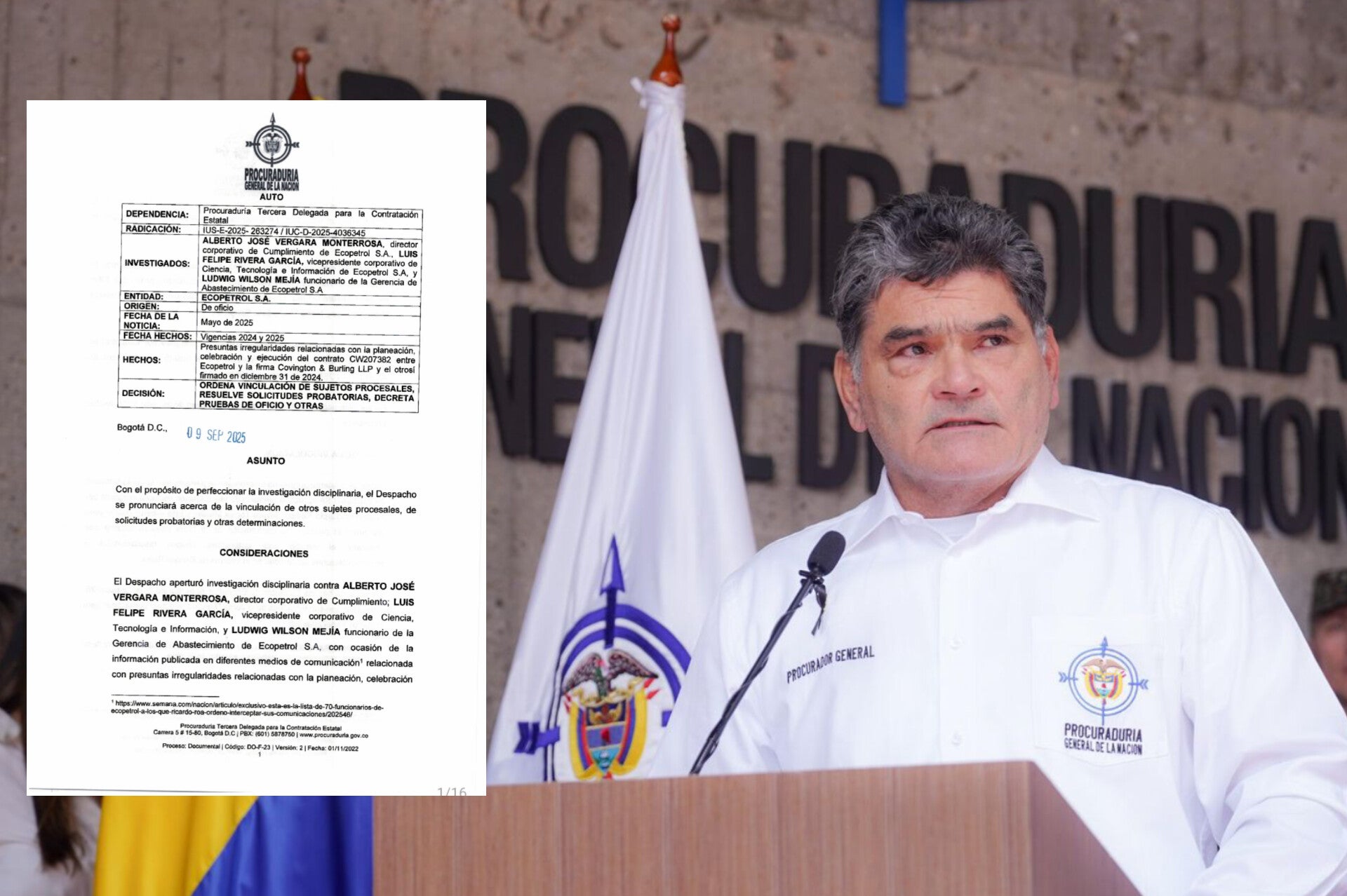 Procuraduría vinculó dos directivos de Ecopetrol a investigación por contrato con Covington & Burling
