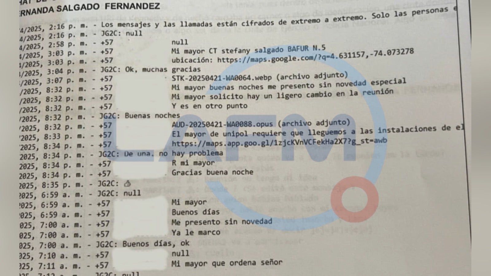 Chats de falsa capitán del Ejército con otros militares