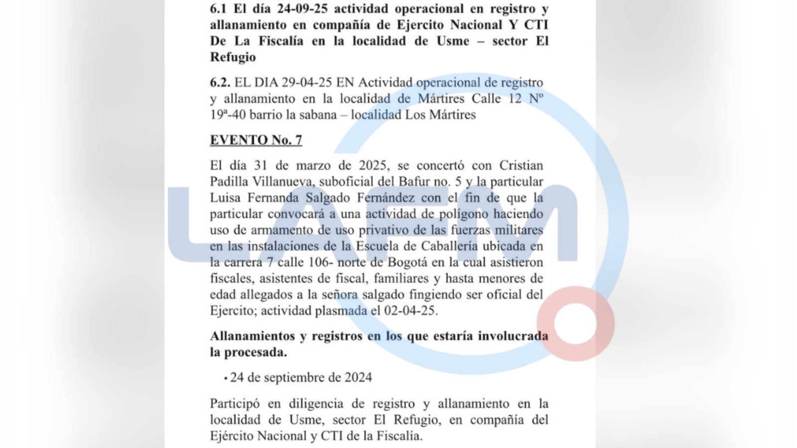 Eventos organizados por falsa capitán del Ejército