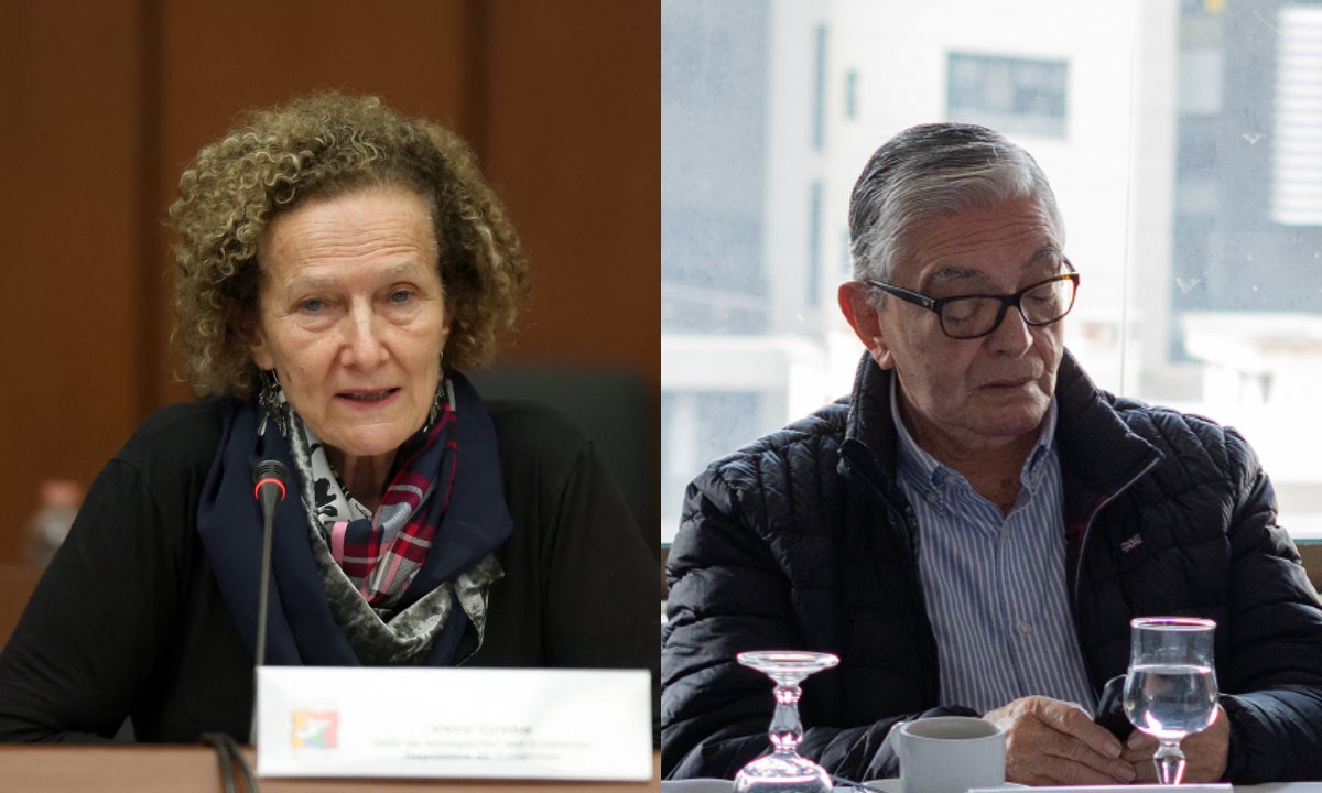 Combo de imágenes de la jefa negociadora del Gobierno con el ELN, Vera Grabe, y el miembro del equipo negociador con las disidencias Fabio Valencia Cossio