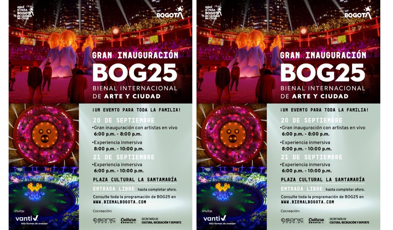 La inauguración de la Bienal Internacional de Arte y Ciudad BOG25 marcará el inicio de un mes y medio de programación artística en Bogotá