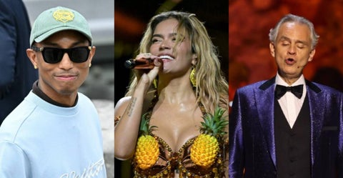 Pharrell Williams, Karol G y Andrea Bocelli