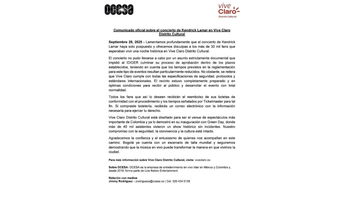 ¿Qué ocurrirá con los conciertos programados en el Vive Claro? Esto es lo que se conoce hasta ahora