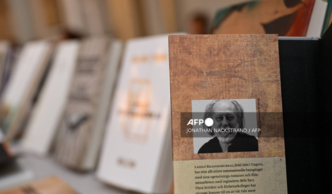 Los libros del escritor húngaro Laszlo Krasznahorkai, ganador del Premio Nobel de Literatura 2025, se exhiben en la Academia Sueca en Estocolmo, Suecia, el 9 de octubre de 2025.