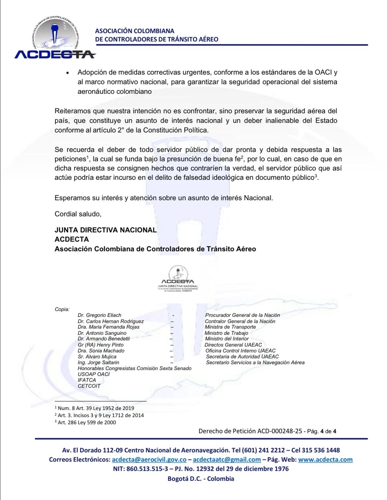 Controladores aéreos alertan por fallas en la seguridad operacional